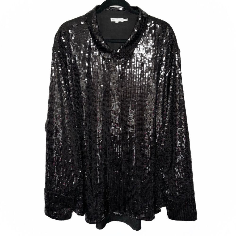 Good American Sequin Button Down Party Shirt - Black - Size 7 / 4x